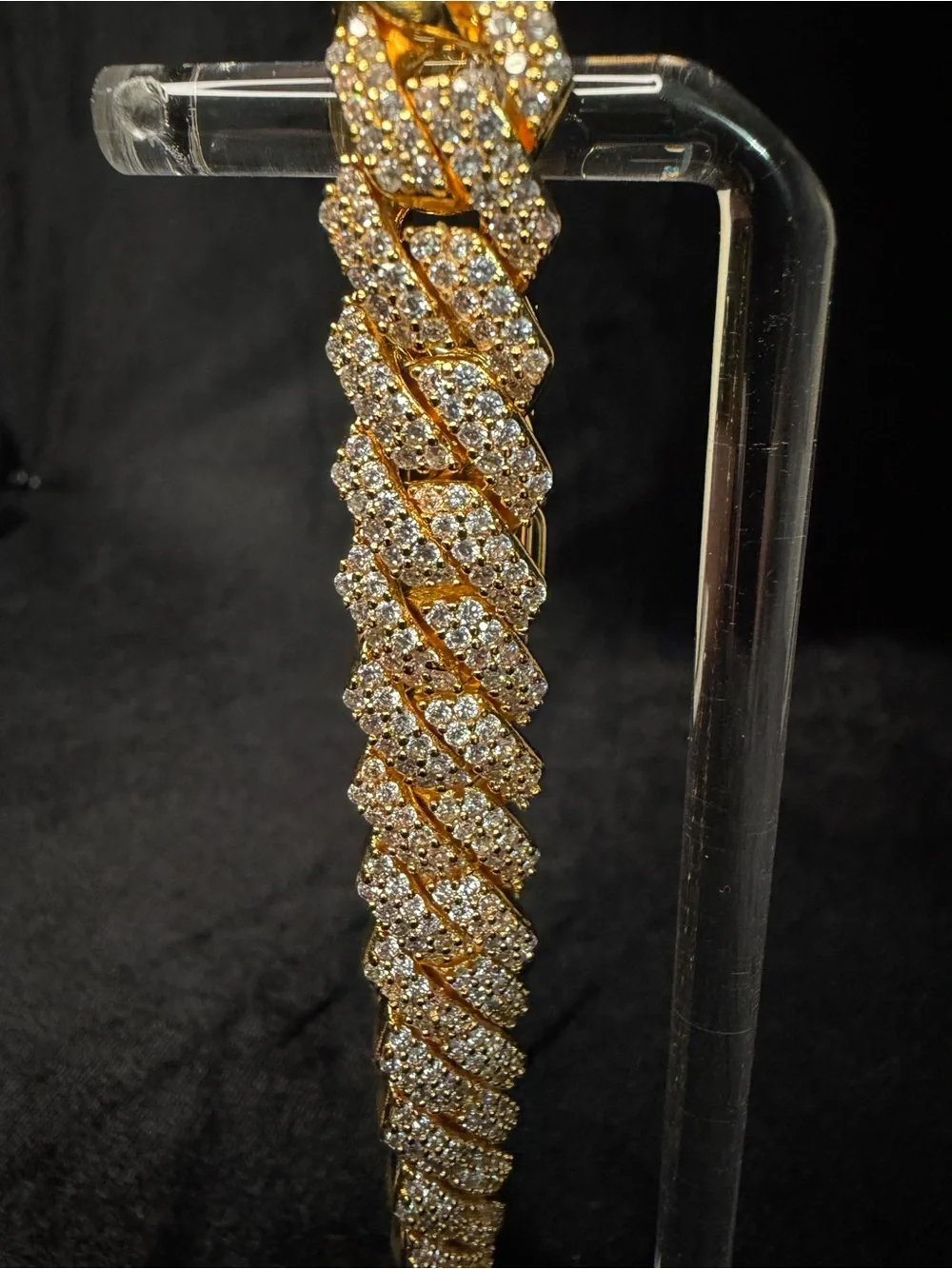 14K Stamped Gold Finish AAA CZ Iced Out Cuban Link 8in 12MM Bracelet Lock Box
